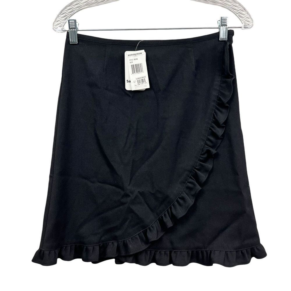 Nordstrom Sally Miller Womens Skirt Faux Wrap Stretch Ruffled Trim Black Size 1*